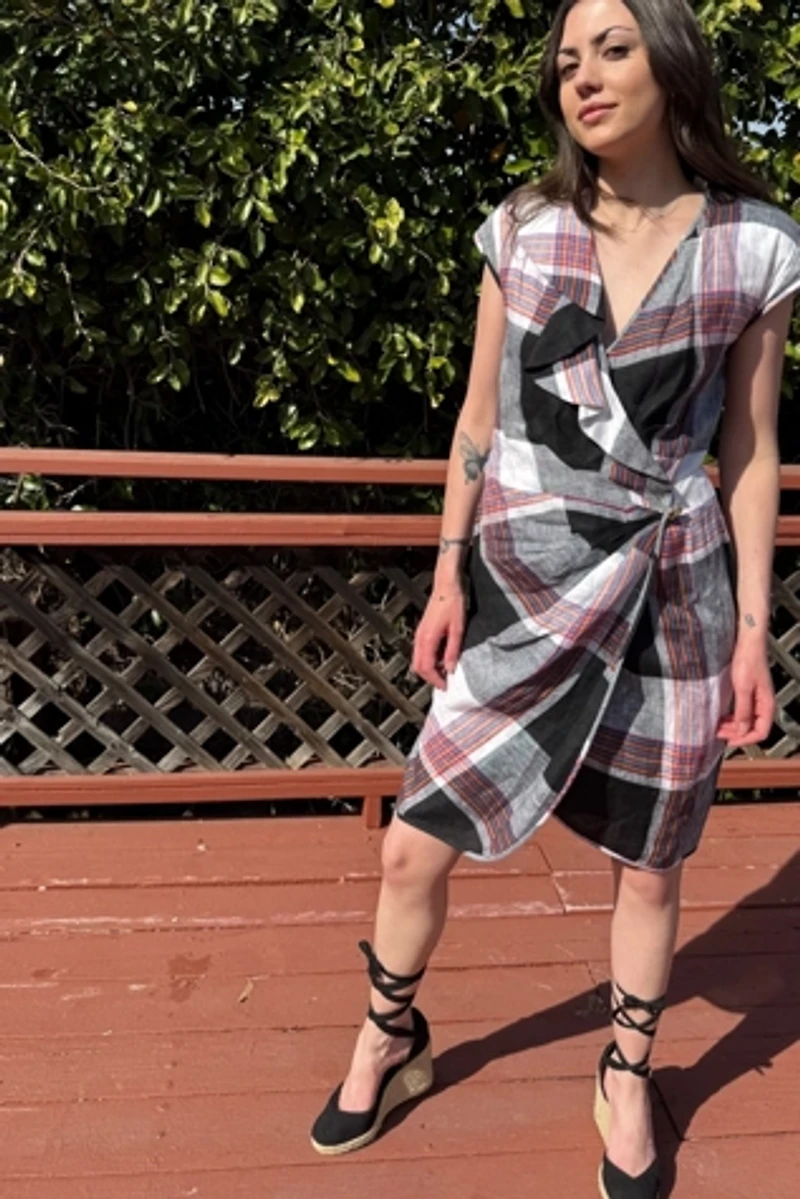 1990s Linen Cut Out Wrap Dress Selected by Personal Choice