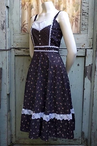 1970's Floral Prairie Tieback Dress Selected by Garbage Soup