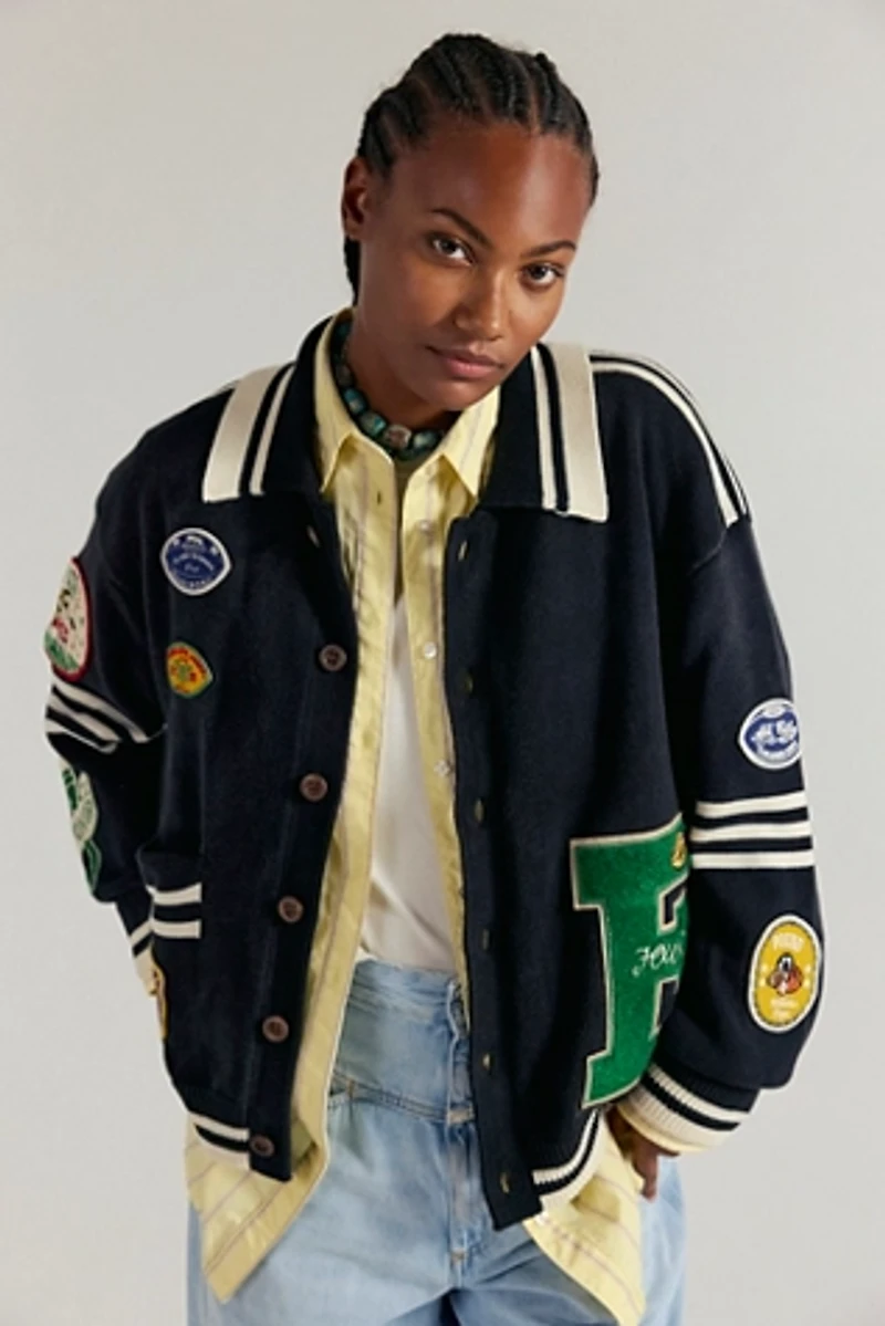 Varsity Patch Collared Cardigan