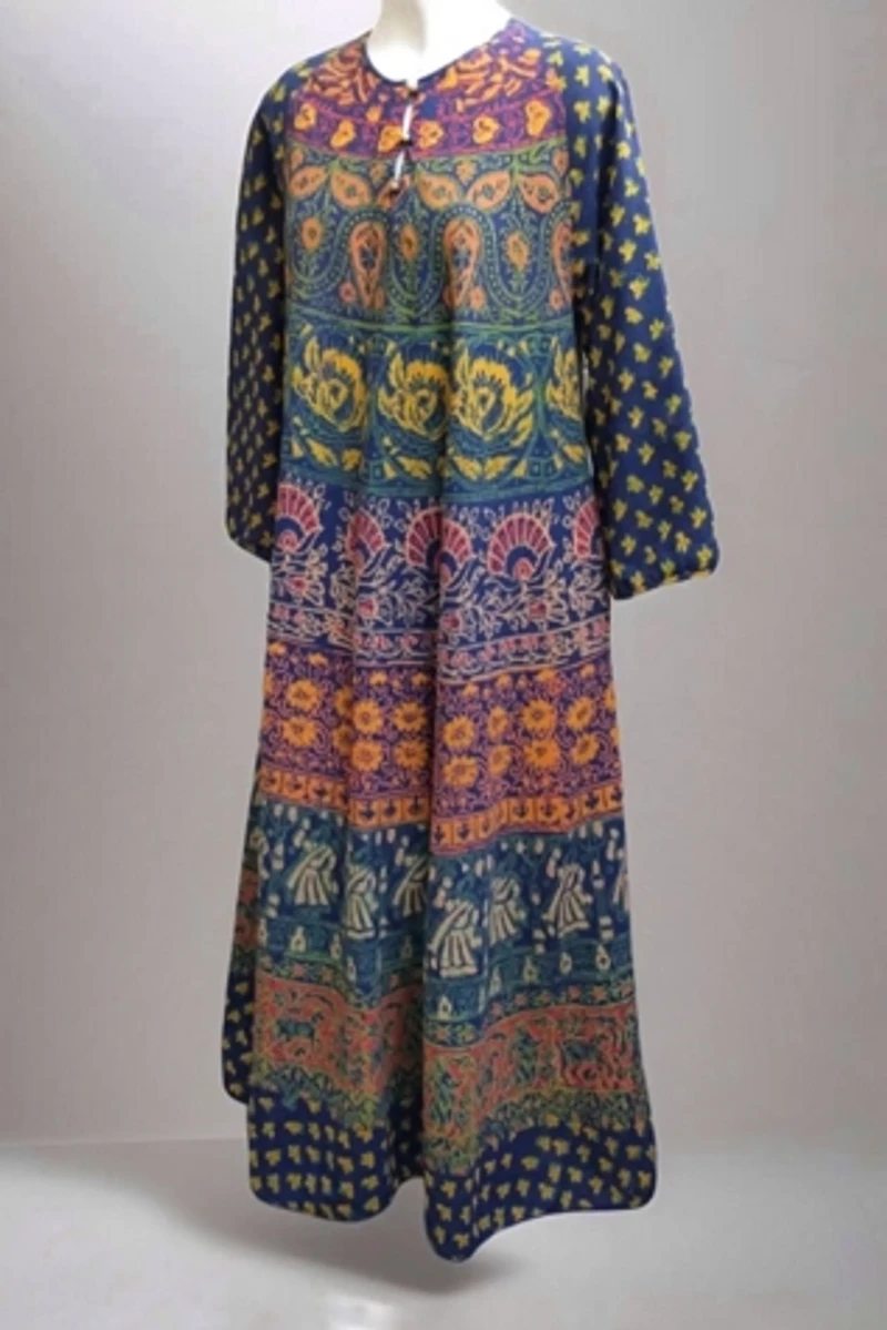 1970's India Block Print Midi Dress Selected by Garbage Soup