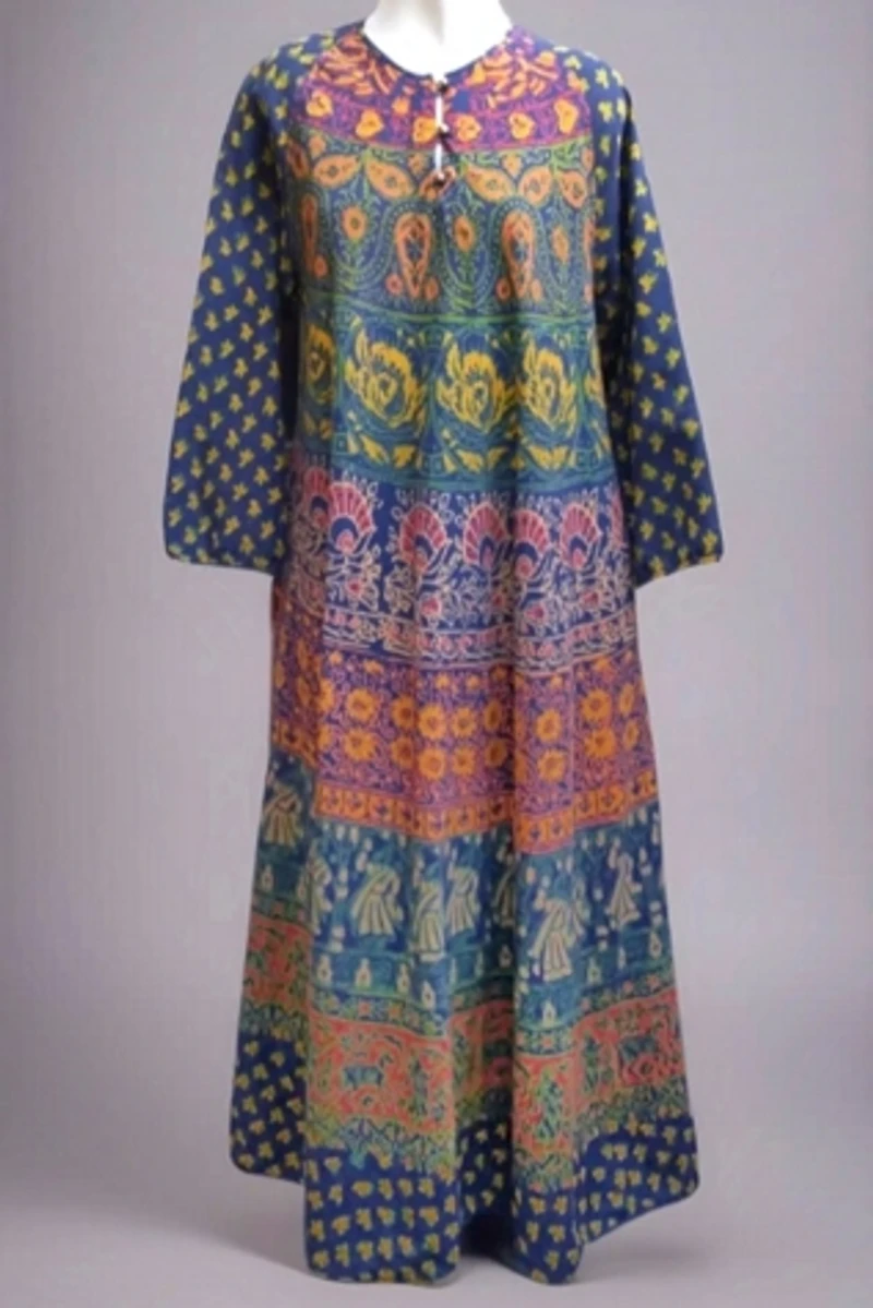 1970's India Block Print Midi Dress Selected by Garbage Soup