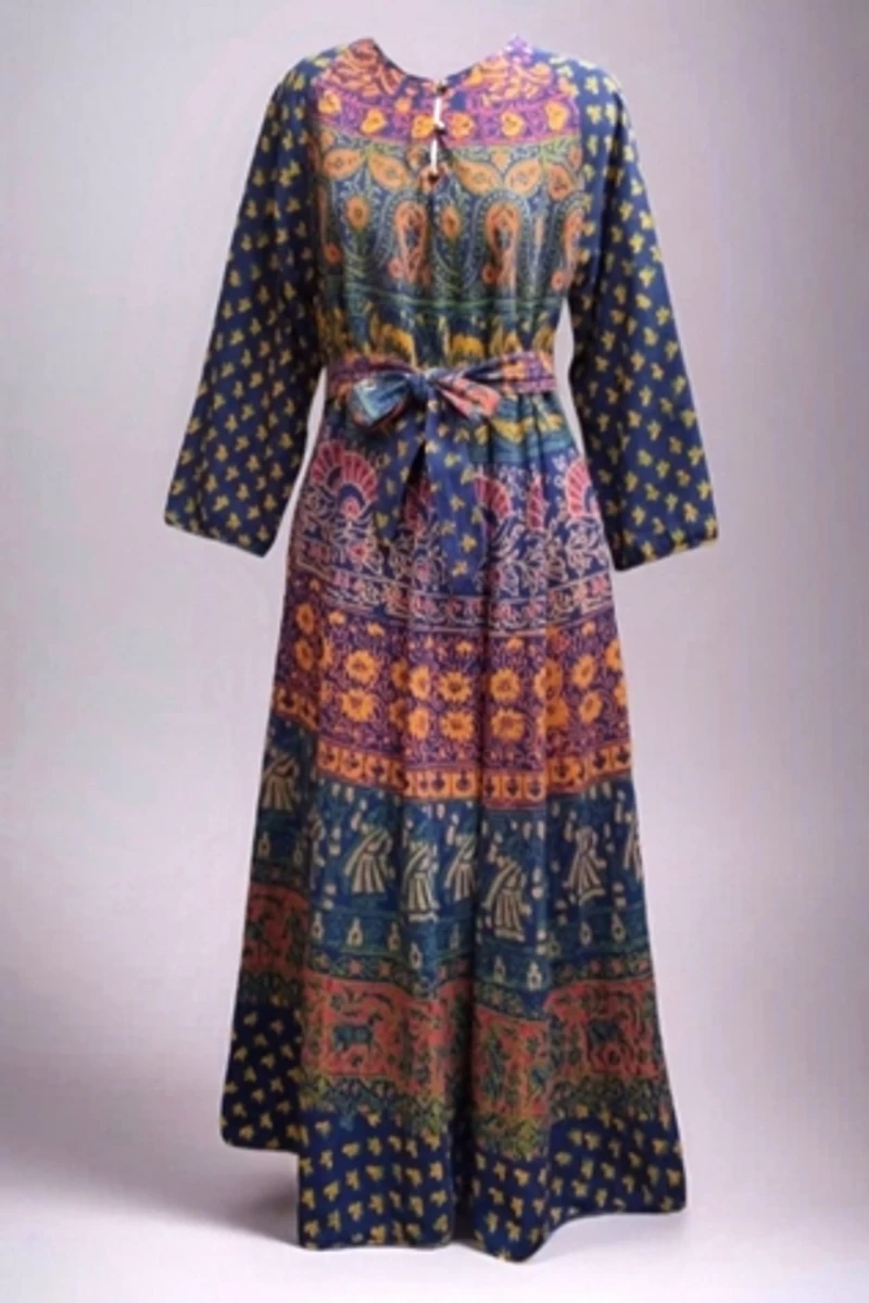 1970's India Block Print Midi Dress Selected by Garbage Soup