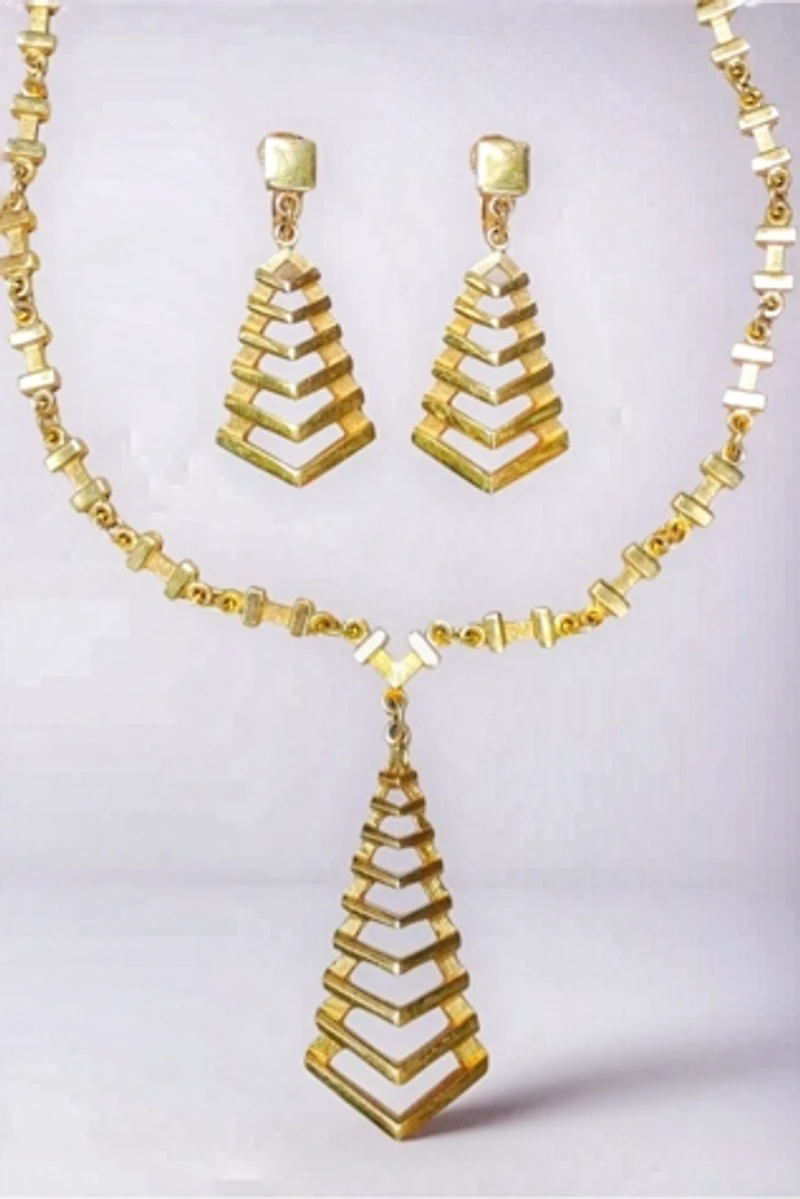 1960's Crown Trifari Gold Plated Necklace Earrings Set Selected by Garbage Soup
