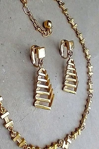 1960's Crown Trifari Gold Plated Necklace Earrings Set Selected by Garbage Soup