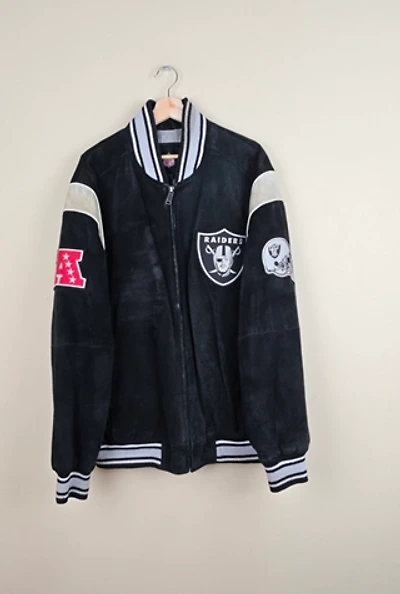 Vintage 90s Oakland Raiders Suede Leather Jacket selected by The Igala NYC