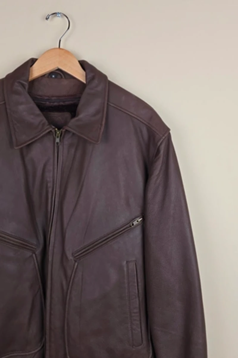 Classic 90s Chocolate Brown Leather Jacket selected by the Igala NYC