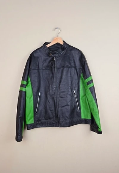 Vintage Wilsons Leather Biker Jacket With Green Accents selected by The Igala NYC