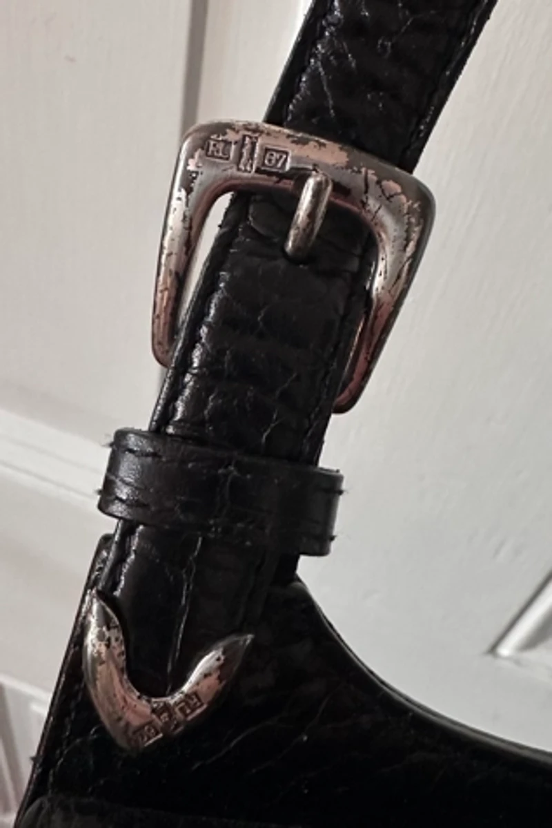 Black Embossed Leather Ralph Lauren Saddle Bag Selected by KA.TL.AK