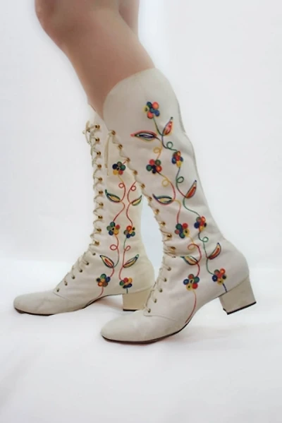 1960s Penny Lane Floral Embroidered Almost Famous Boots Selected By Moons + Junes Vintage