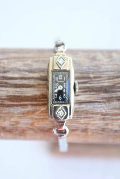 Vintage 14K White Gold Art Deco Diamond Stretchy Band Watch Selected By Moons + Junes Vintage