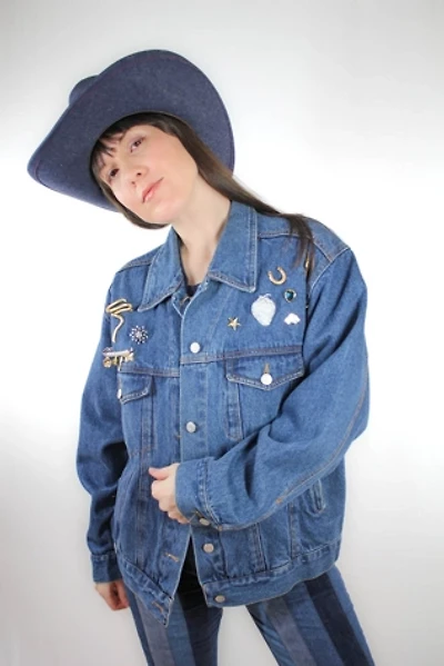 1980s Blue Jean Brooch Denim Jacket Selected By Moons + Junes Vintage