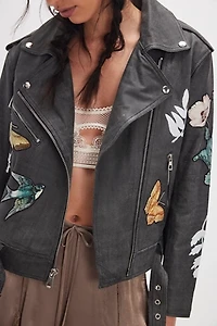 Denim and Bone Patchwork Moto Jacket