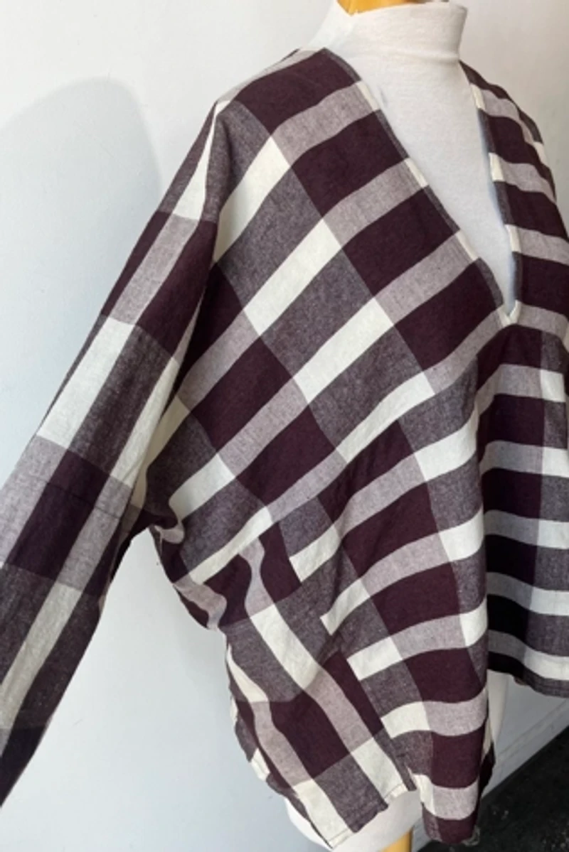 Humanoid Eggplant and White Mixed Gingham Top Selected by The Curatorial Dept.
