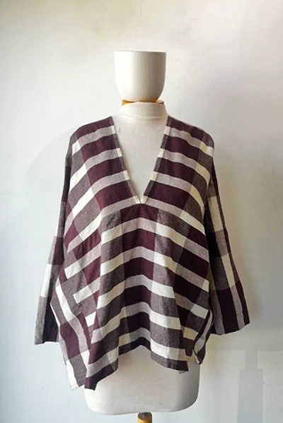 Humanoid Eggplant and White Mixed Gingham Top Selected by The Curatorial Dept.
