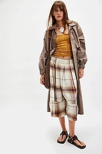 Ivy Puckered Plaid Crop Culotte Pants
