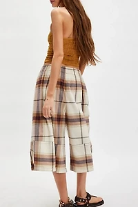 Ivy Puckered Plaid Crop Culotte Pants