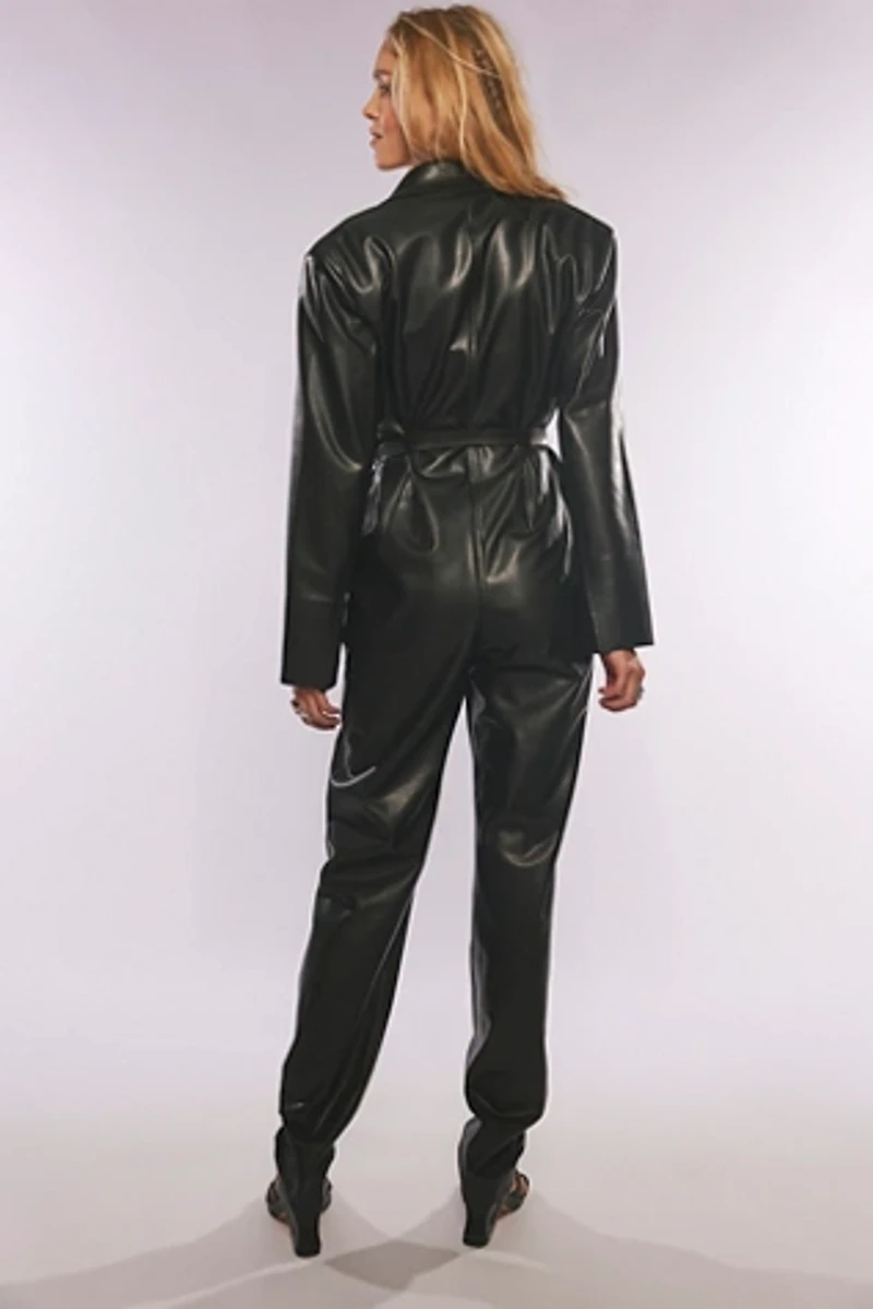 Norma Kamali Single-Breasted Vegan Tapered Leg Jumpsuit