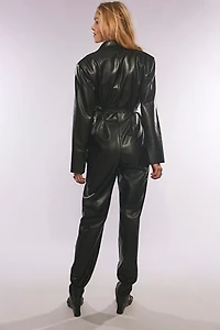 Norma Kamali Single-Breasted Vegan Tapered Leg Jumpsuit