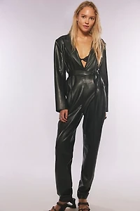 Norma Kamali Single-Breasted Vegan Tapered Leg Jumpsuit