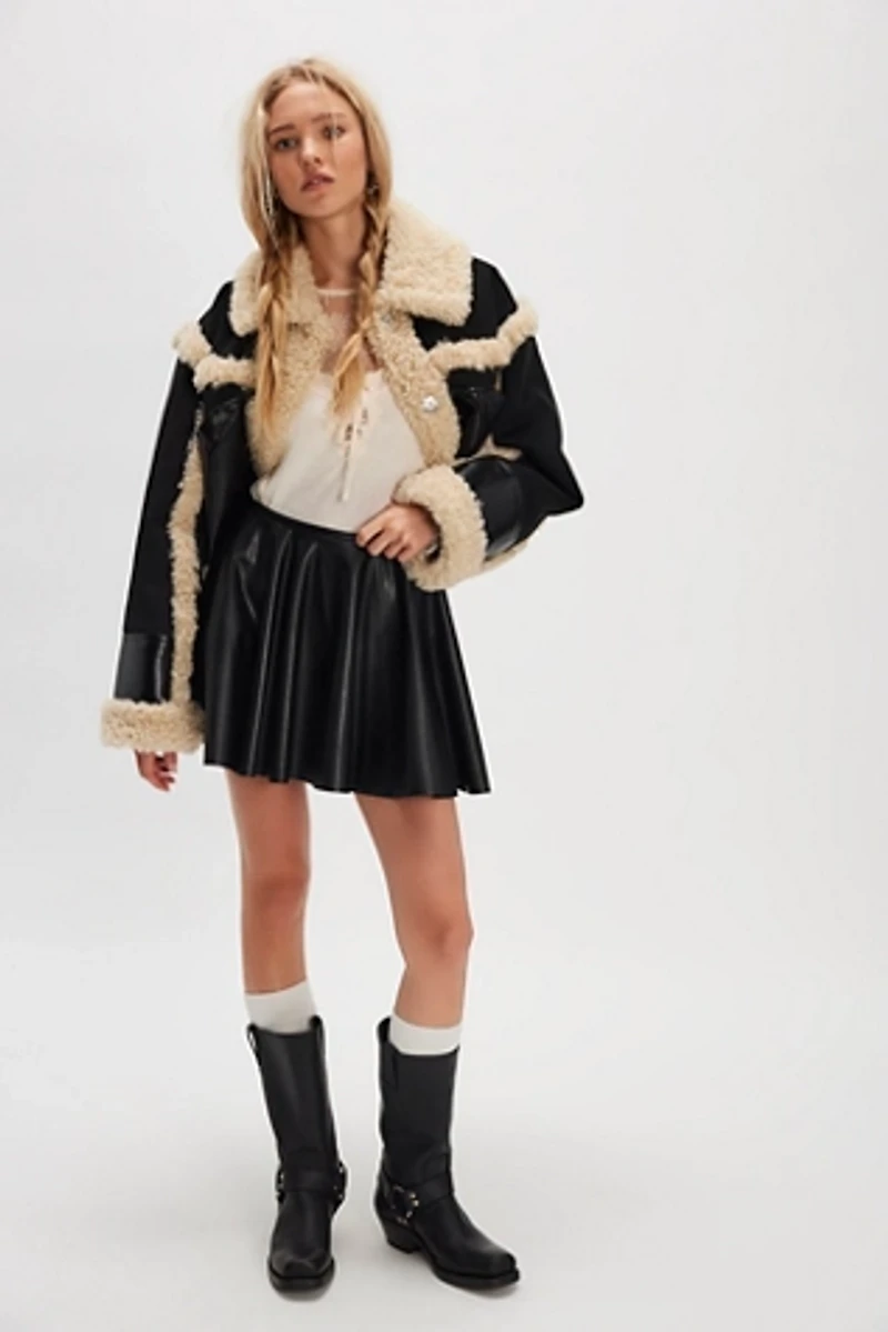 Norma Kamali Flared Vegan Mini Skirt