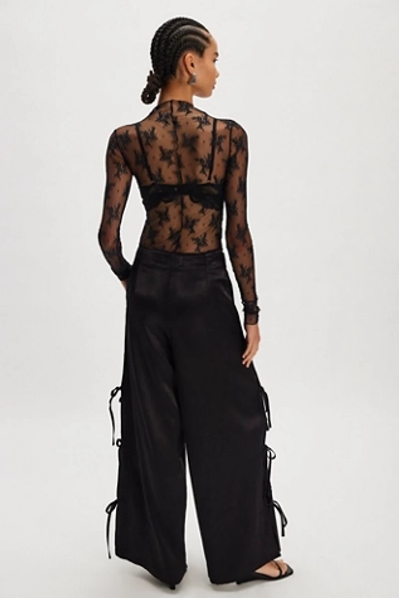 Nigel Preston Satin Lace Side-Tie Pants