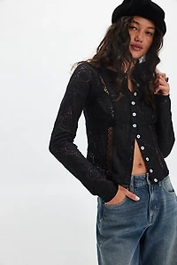 Jae Sheer Lace Knit Long Sleeve Top