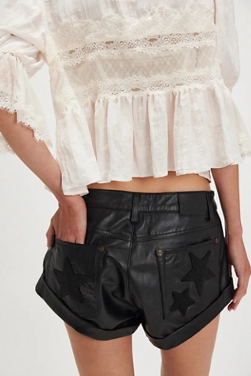 OneTeaspoon Bandits Low-Waist Embellished Leather Shorts