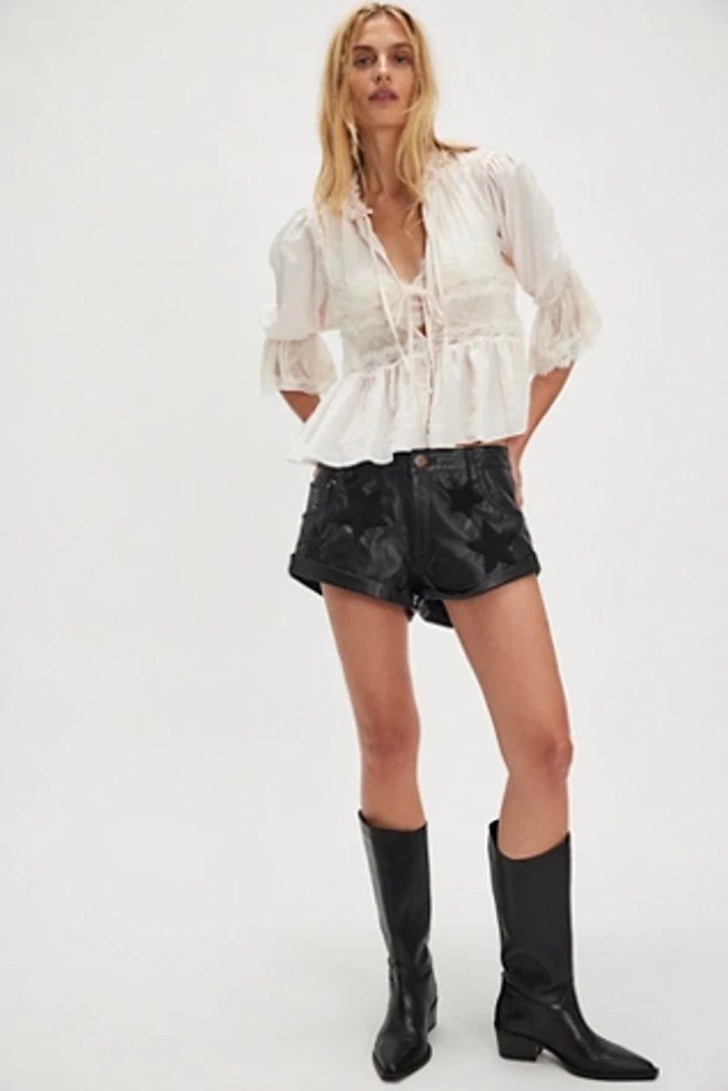 OneTeaspoon Bandits Low-Waist Embellished Leather Shorts
