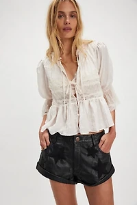 OneTeaspoon Bandits Low-Waist Embellished Leather Shorts