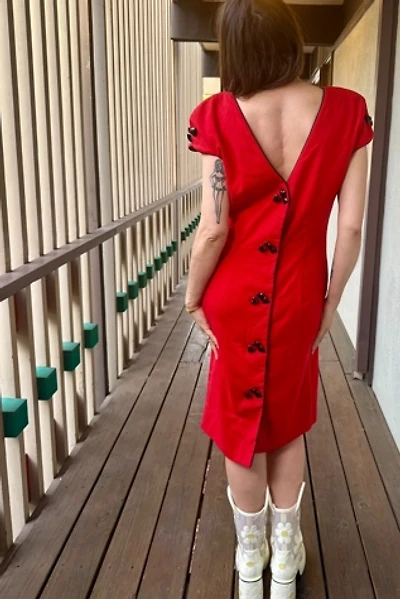 1990s Nipon Boutique V Back Heart Buttons Dress Selected by Personal Choice