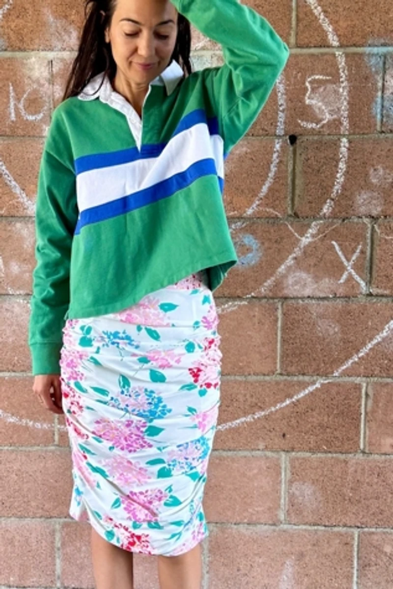 1980s Ungaro Ruched Floral Silk Skirt Selected by Personal Choice