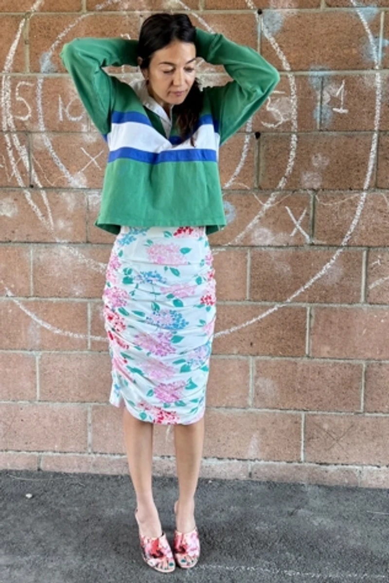 1980s Ungaro Ruched Floral Silk Skirt Selected by Personal Choice