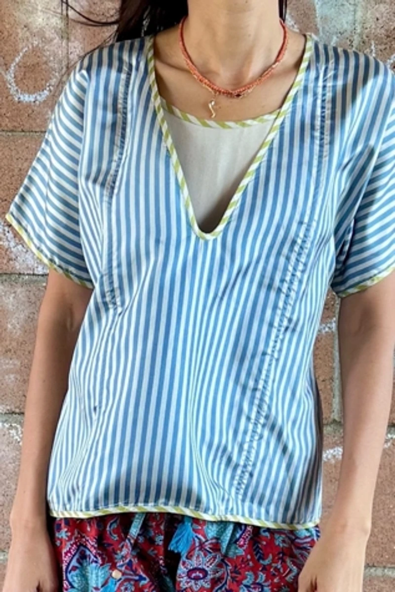 1990s Geoffrey Beene Boxy Striped Silk Blouse Selected by Personal Choice