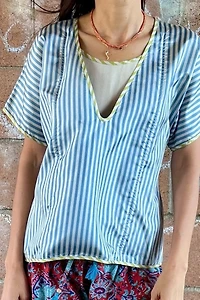 1990s Geoffrey Beene Boxy Striped Silk Blouse Selected by Personal Choice