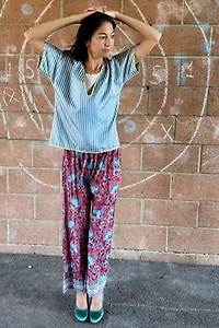 1990s Geoffrey Beene Boxy Striped Silk Blouse Selected by Personal Choice