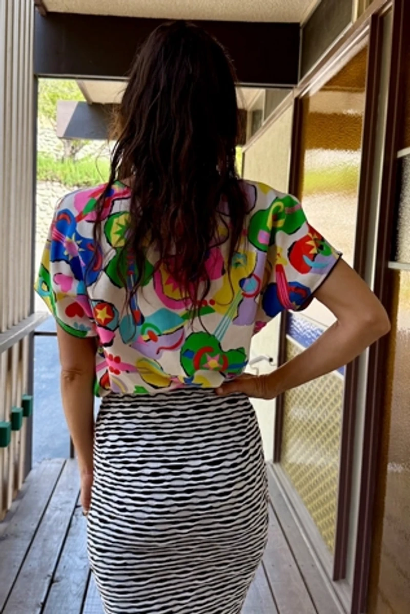 1990s Ungaro Guitars & Hearts Print Top Selected by Personal Choice