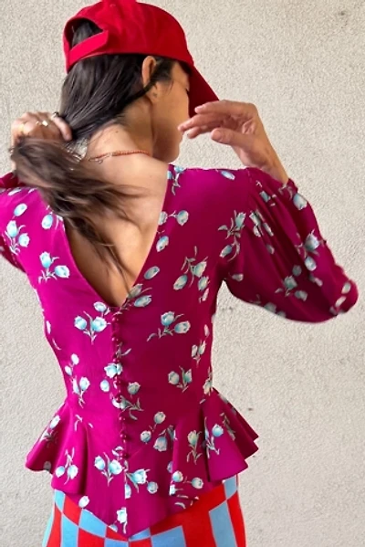 1980s Ungaro Tulip Print Button Back Peplum Top Selected by Personal Choice
