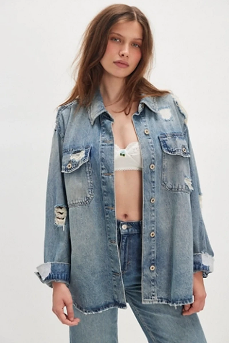 We The Free Distressed Denim Shirt