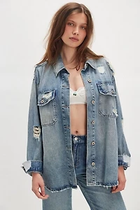 We The Free Distressed Denim Shirt