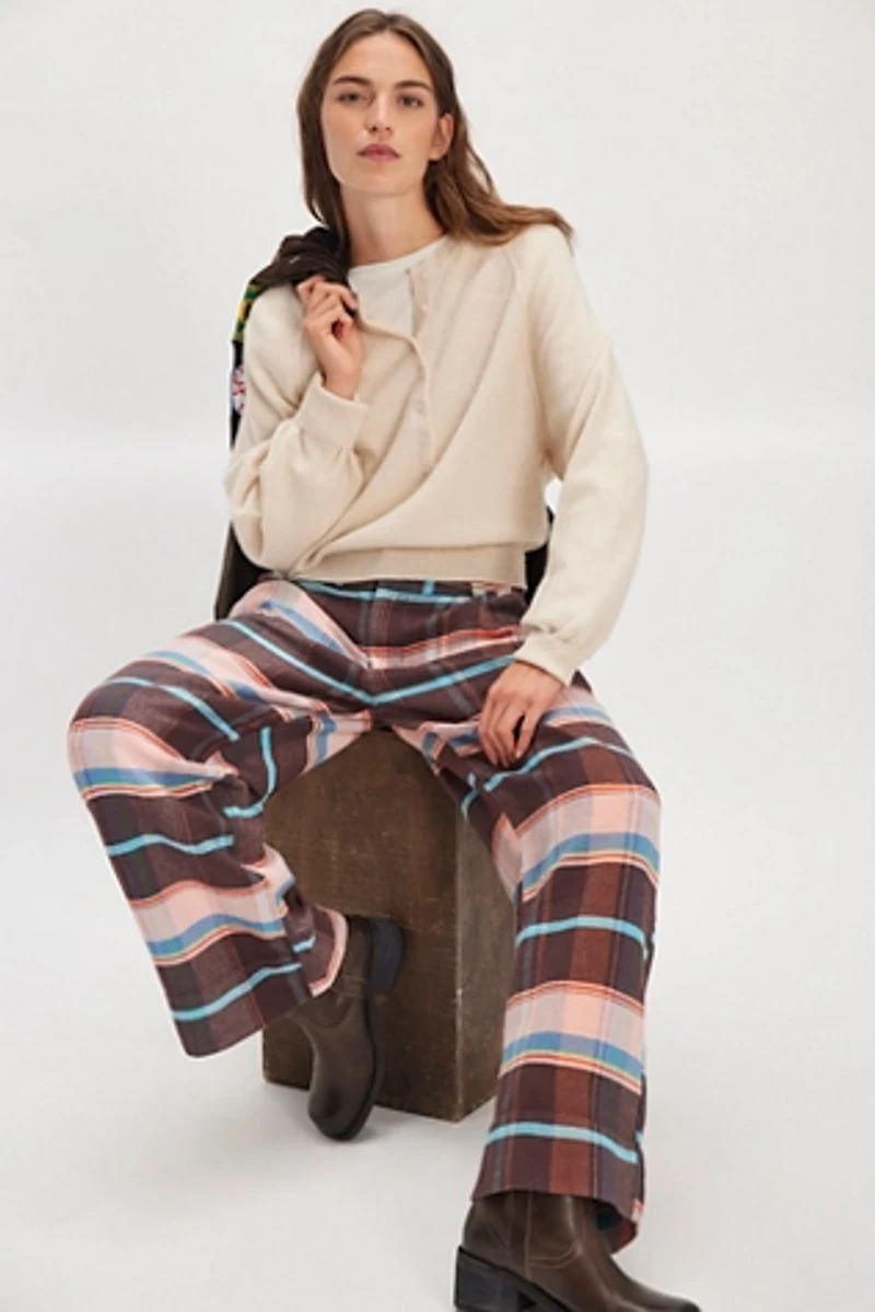 Buckle Back Plaid Trousers