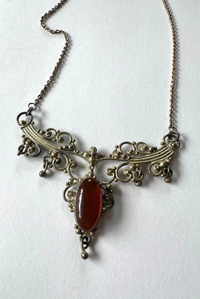Vintage Sterling Silver and Amber Statement Necklace Selected by Grievous Angel Vintage