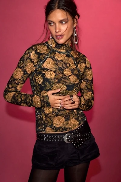 Lyric Sheer Lace Long Sleeve Turtleneck Top