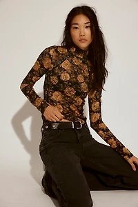 Lyric Sheer Lace Long Sleeve Turtleneck Top