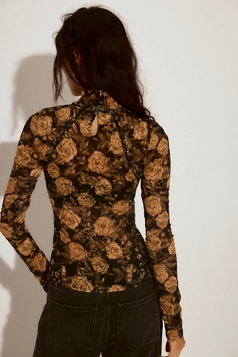 Lyric Sheer Lace Long Sleeve Turtleneck Top