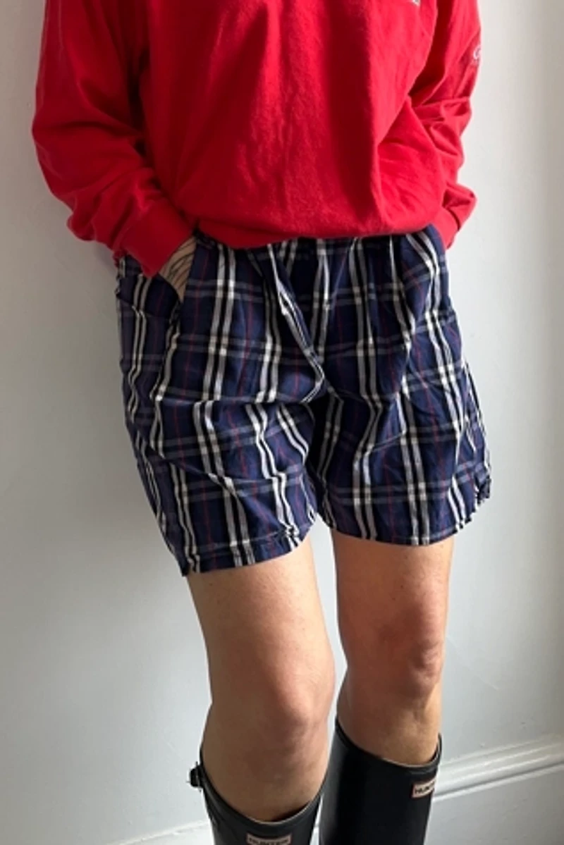 Black, Red, White and Blue Large Pattern Plaid Full Bermuda Shorts Selected by KA.TL.AK
