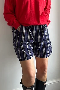 Black, Red, White and Blue Large Pattern Plaid Full Bermuda Shorts Selected by KA.TL.AK