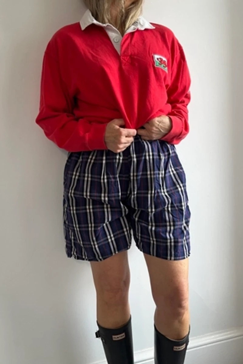 Black, Red, White and Blue Large Pattern Plaid Full Bermuda Shorts Selected by KA.TL.AK