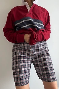 Red, White and Blue Small Pattern Plaid Preppy Bermuda Shorts Selected by KA.TL.AK