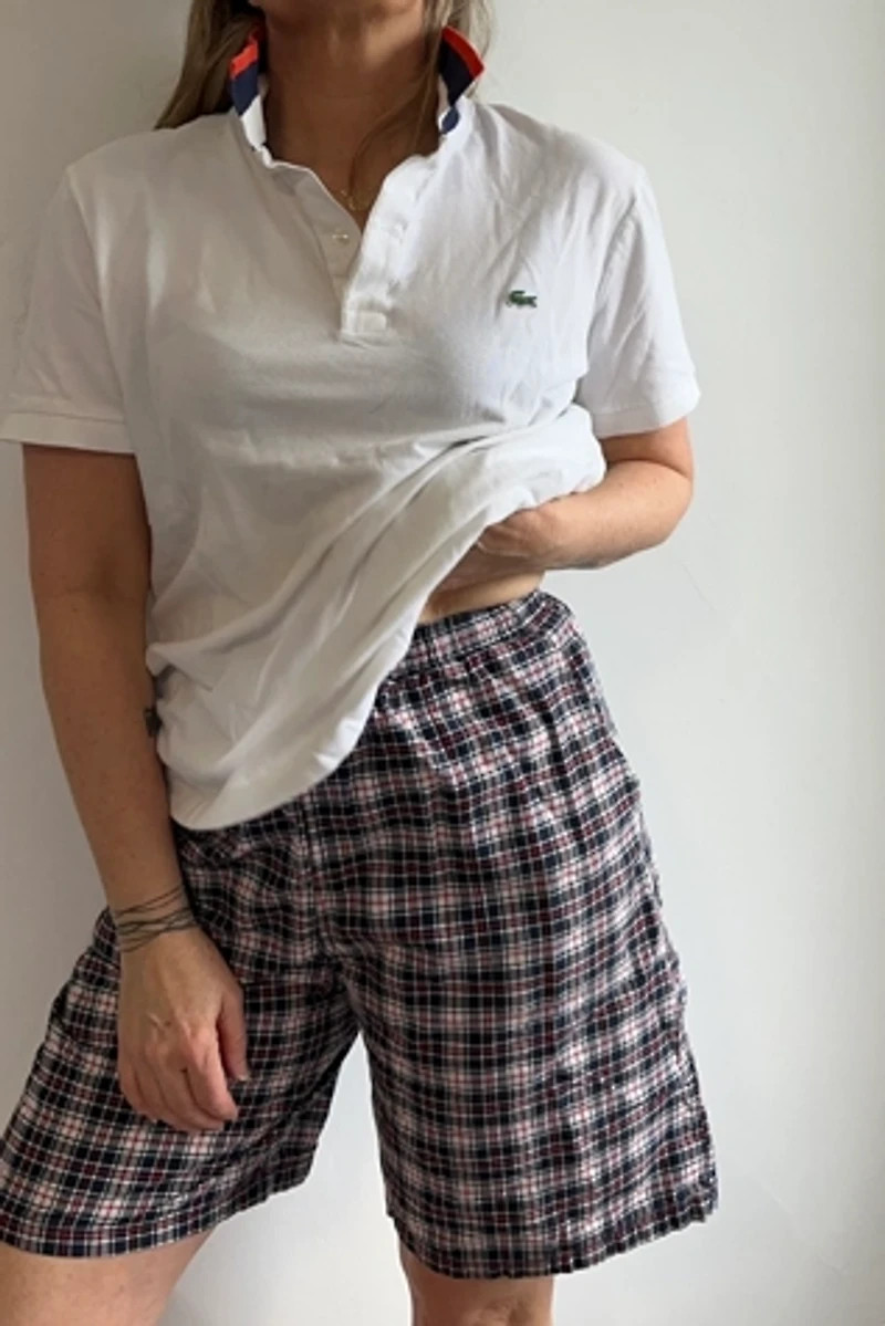 Red, White and Blue Small Pattern Plaid Preppy Bermuda Shorts Selected by KA.TL.AK