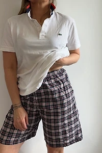 Red, White and Blue Small Pattern Plaid Preppy Bermuda Shorts Selected by KA.TL.AK